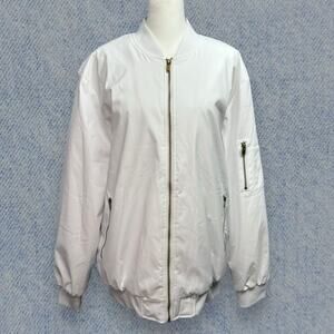 Outdoor Jacket Women’s Quilted Bomber Style - White and Orange, Size Large